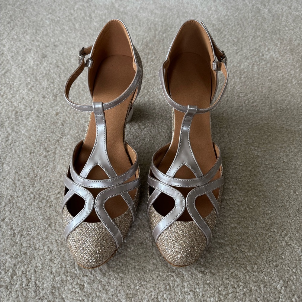 Glitter Silver Strappy Women's Latin Dance Shoes